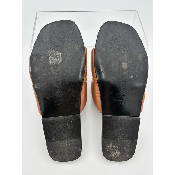 18401920_39943619_600.jpg JW Anderson Anchor Logo Slides Flat Sandals Brown Leather Size 38.5 / 8 Gold